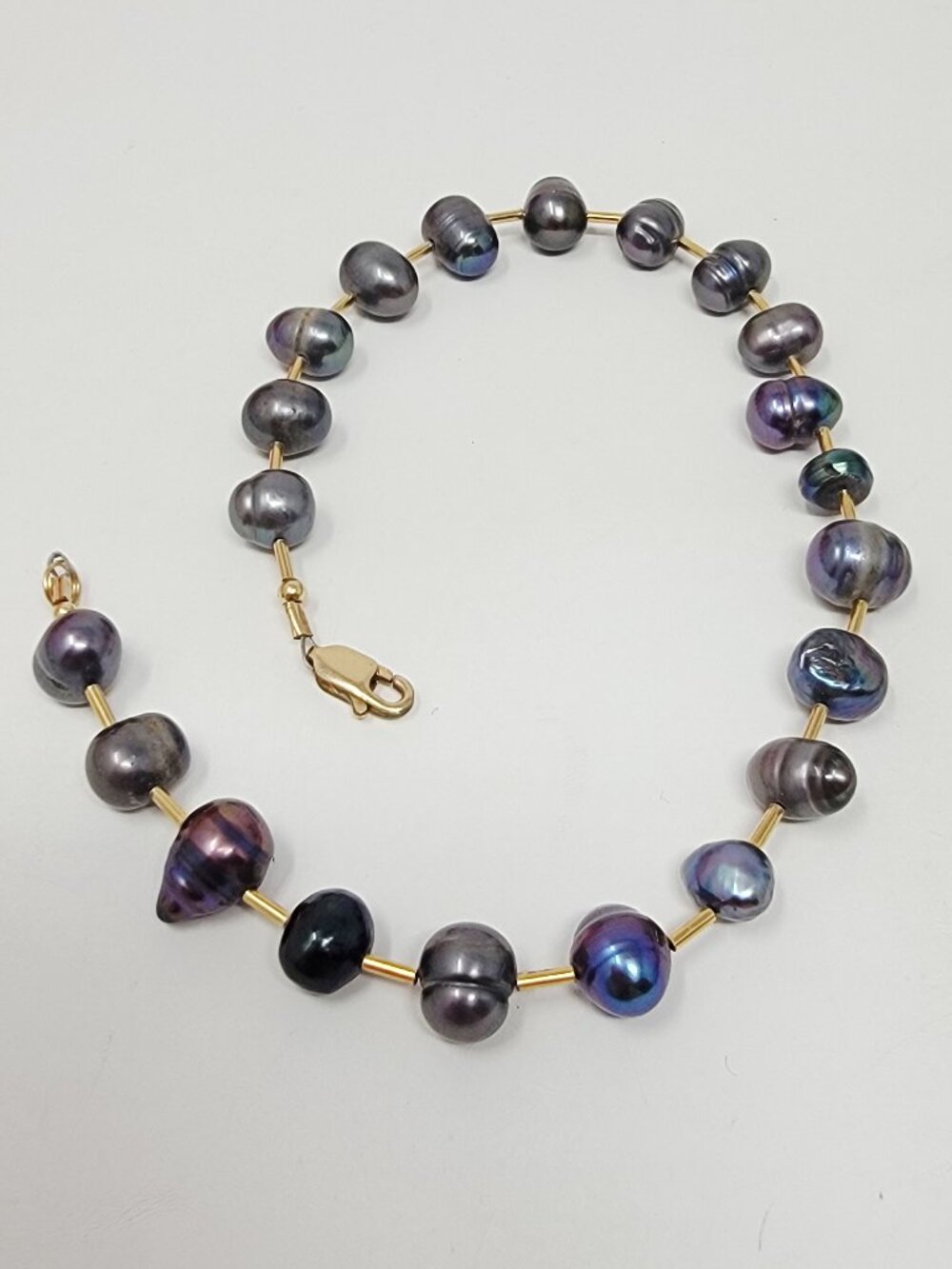 Baroque Peacock Pearl Anklet Bracelet Gold Filled Clasp Beaded Iridescent